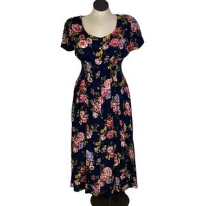 Maggy London vintage floral short sleeve midi fit and flare dress size 12